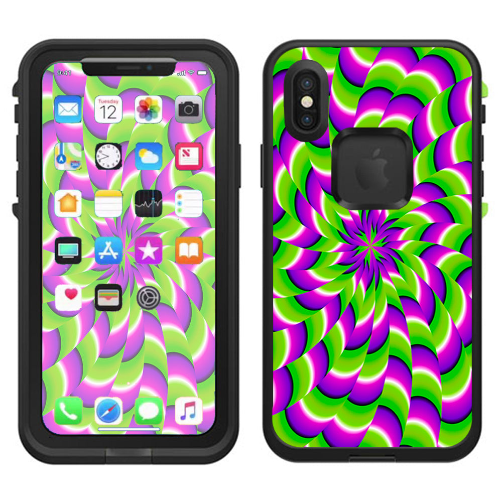  Purple Green Hippy Trippy Psychedelic Motion Swirl Lifeproof Fre Case iPhone X Skin