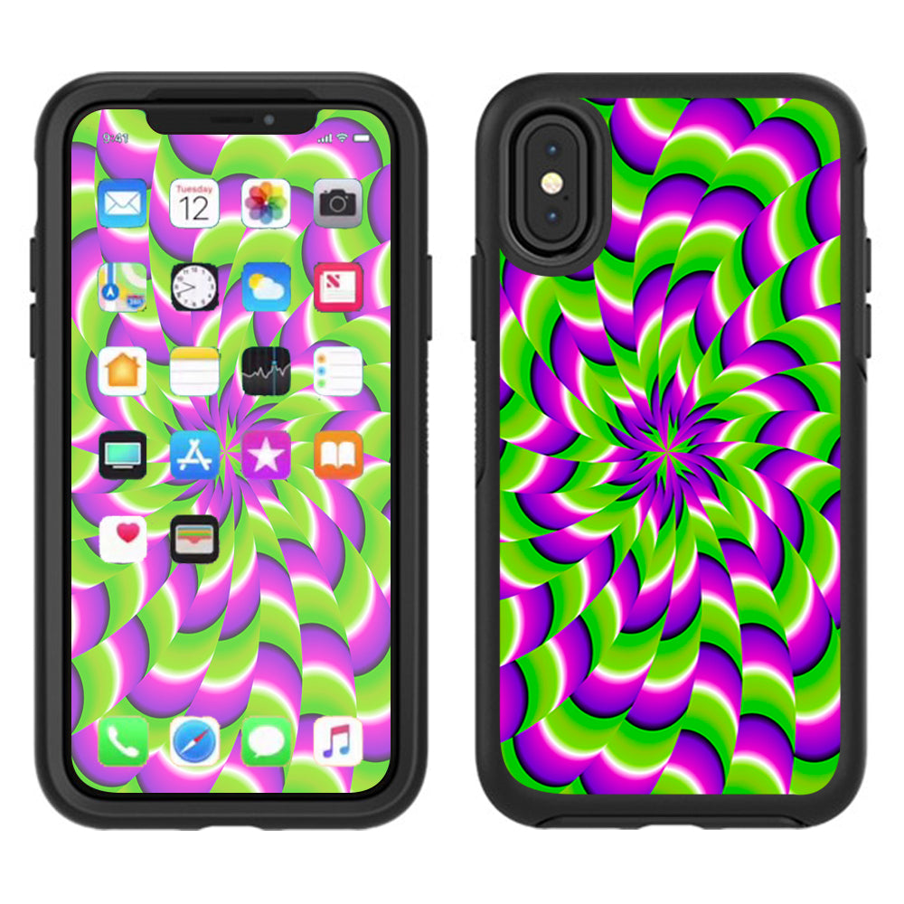 Purple Green Hippy Trippy Psychedelic Motion Swirl Otterbox Defender Apple iPhone X Skin