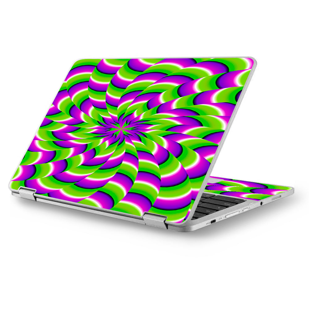  Purple Green Hippy Trippy Psychedelic Motion Swirl Asus Chromebook Flip 12.5" Skin
