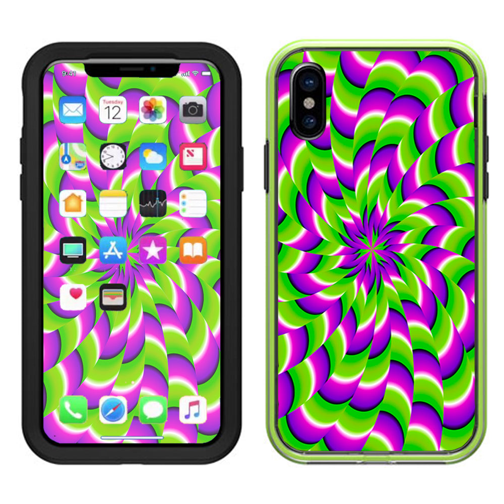  Purple Green Hippy Trippy Psychedelic Motion Swirl Lifeproof Slam Case iPhone X Skin