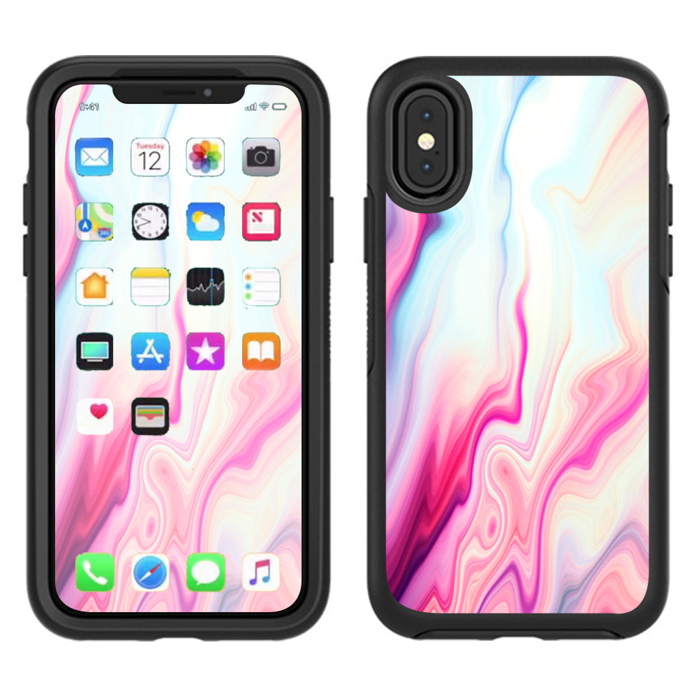  Pink Marble Glass Pastel Otterbox Defender Apple iPhone X Skin