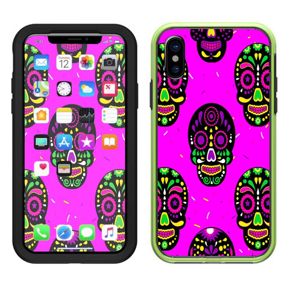  Pink Sugar Skulls Dia De Los Muertos Lifeproof Slam Case iPhone X Skin