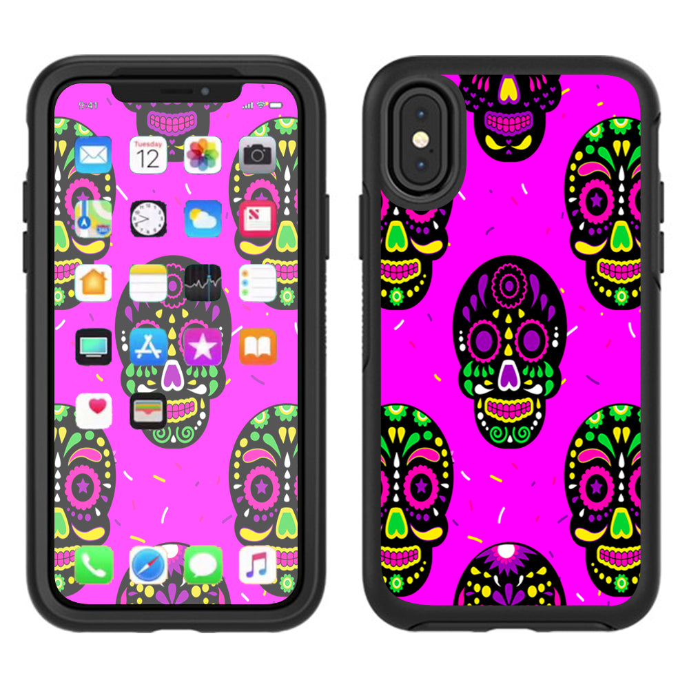  Pink Sugar Skulls Dia De Los Muertos Otterbox Defender Apple iPhone X Skin