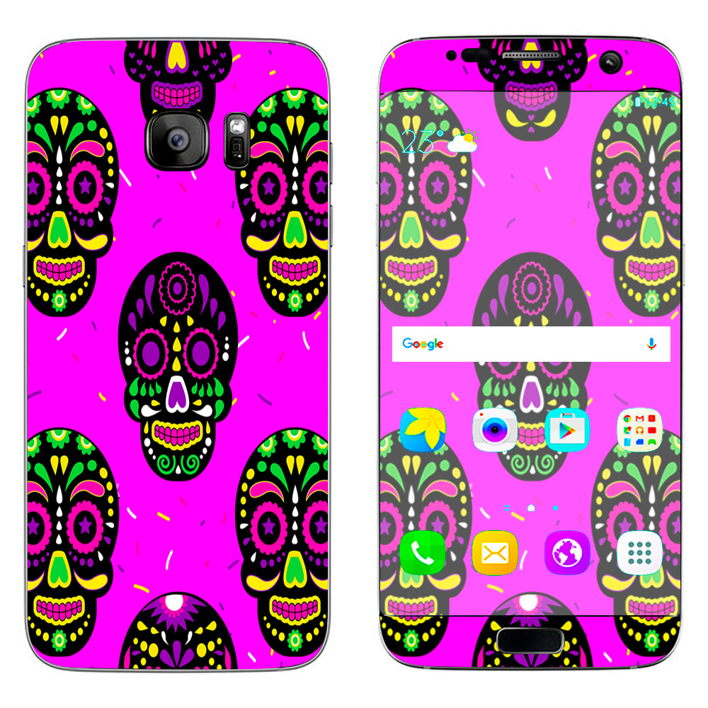  Pink Sugar Skulls Dia De Los Muertos Samsung Galaxy S7 Edge Skin