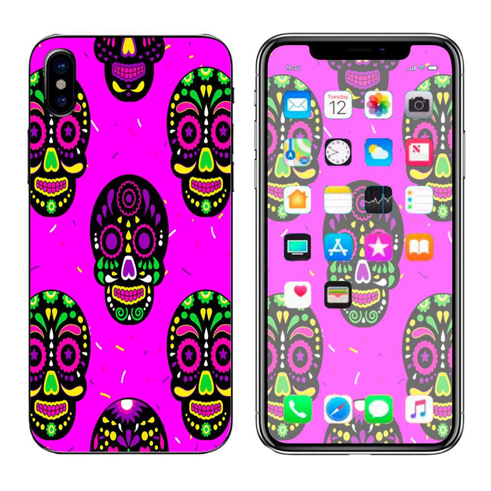  Pink Sugar Skulls Dia De Los Muertos Apple iPhone X Skin