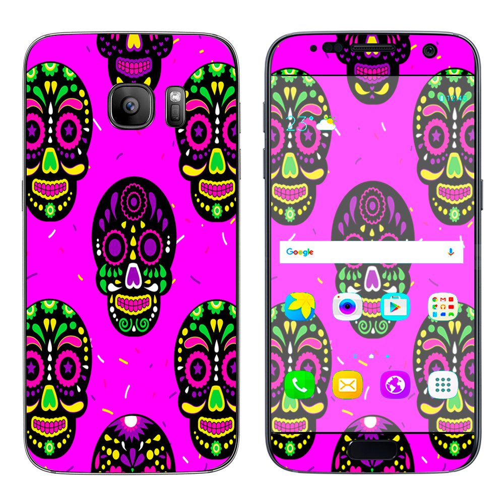  Pink Sugar Skulls Dia De Los Muertos Samsung Galaxy S7 Skin
