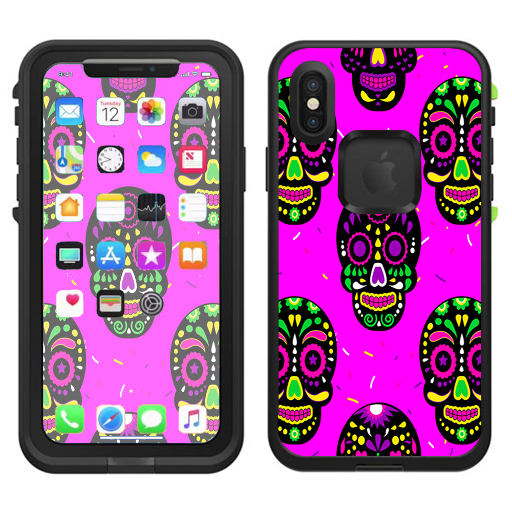  Pink Sugar Skulls Dia De Los Muertos Lifeproof Fre Case iPhone X Skin