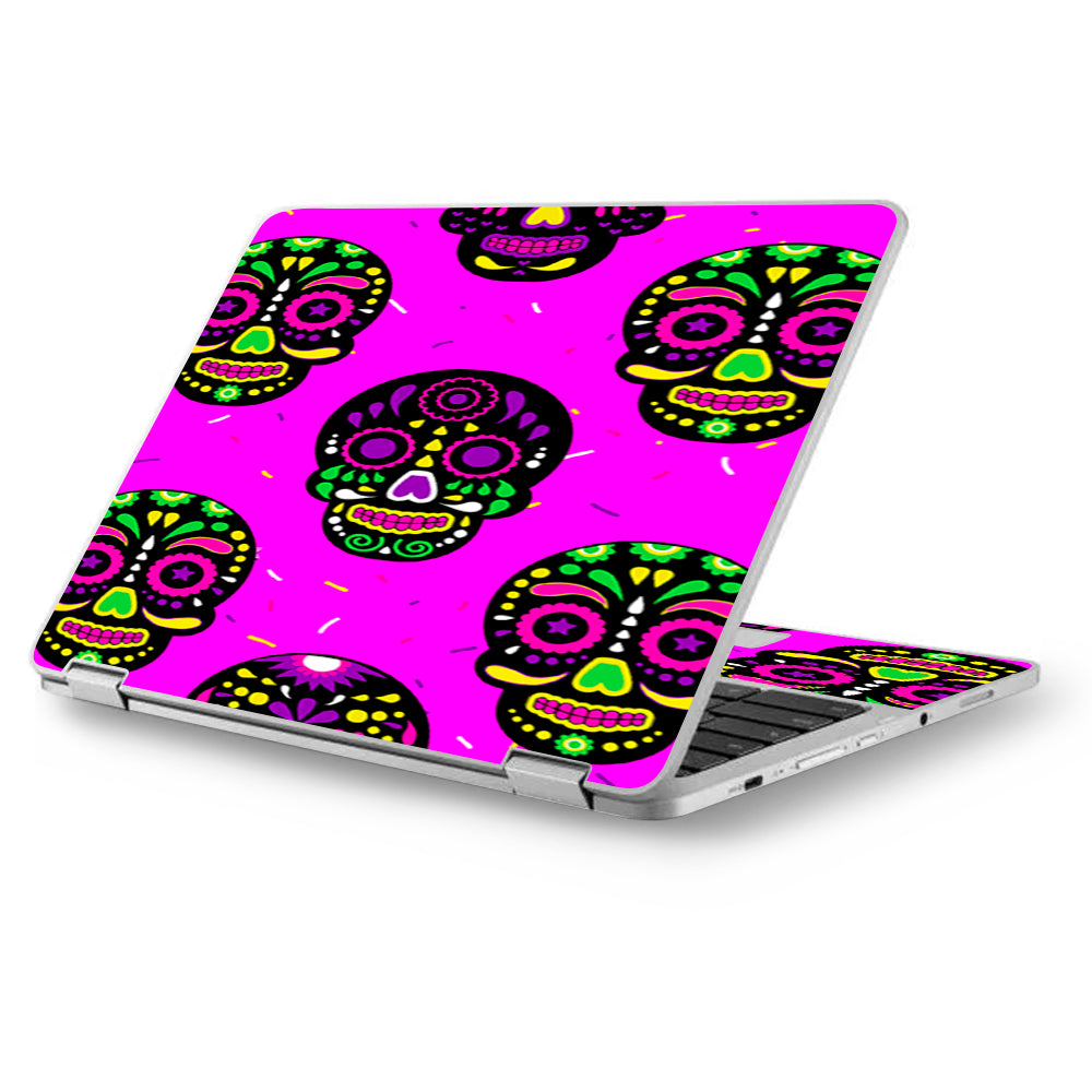  Pink Sugar Skulls Dia De Los Muertos Asus Chromebook Flip 12.5" Skin