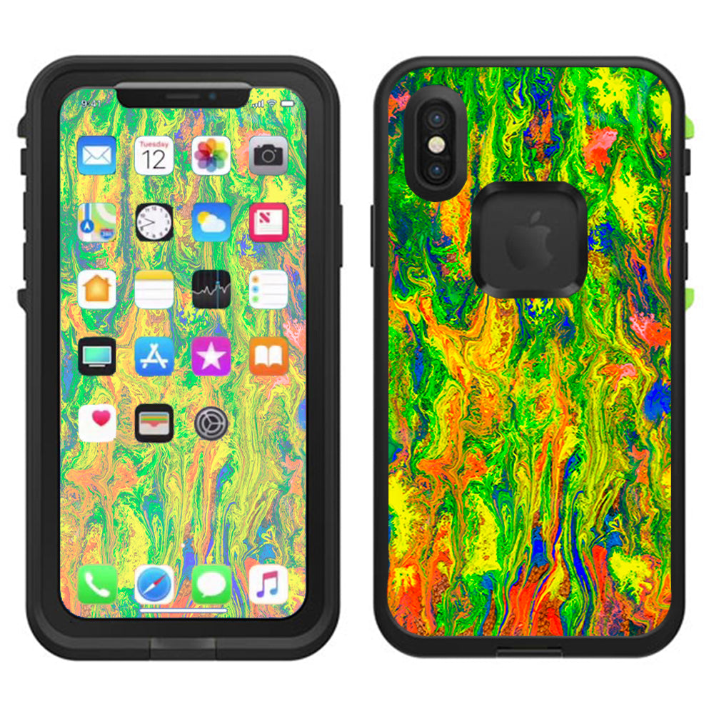  Green Trippy Color Mix Psychedelic Lifeproof Fre Case iPhone X Skin