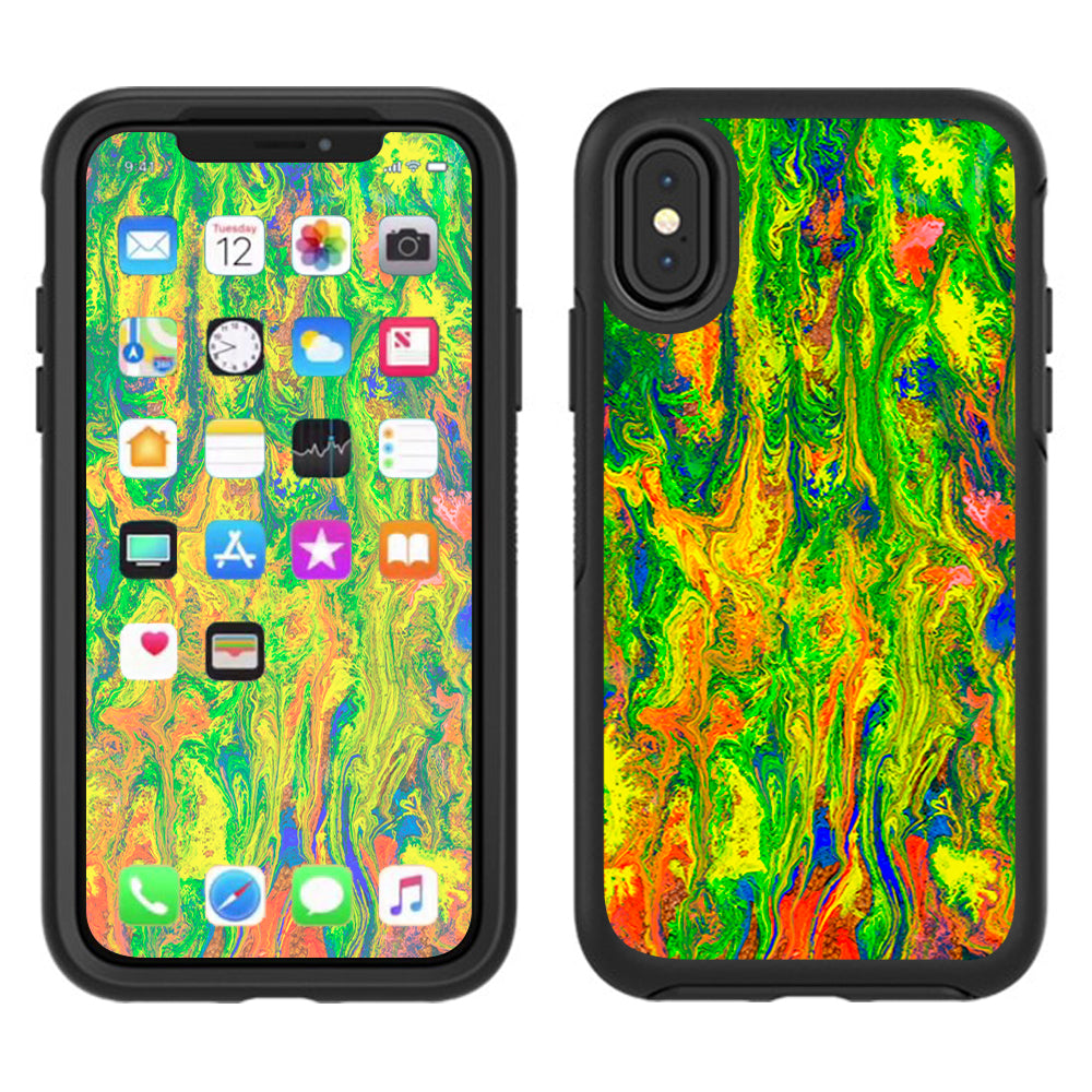  Green Trippy Color Mix Psychedelic Otterbox Defender Apple iPhone X Skin