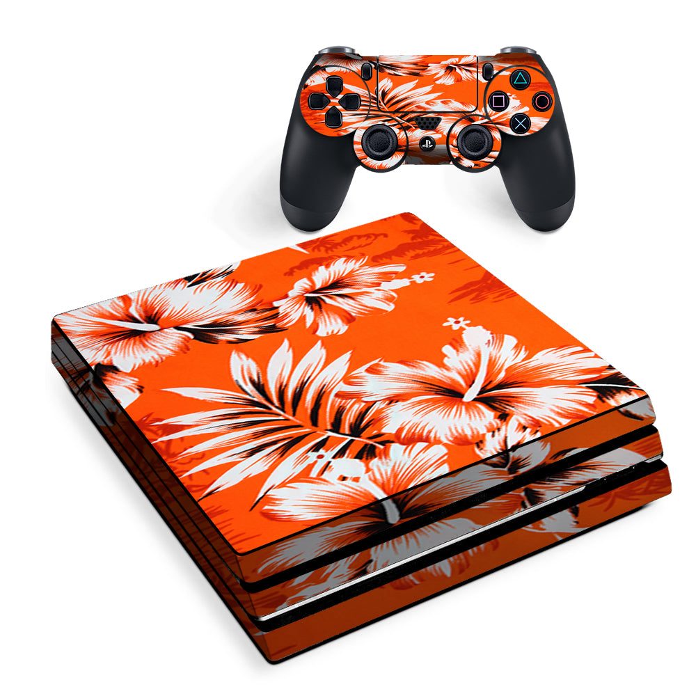 Orange Tropical Hibiscus Flowers Sony PS4 Pro Skin