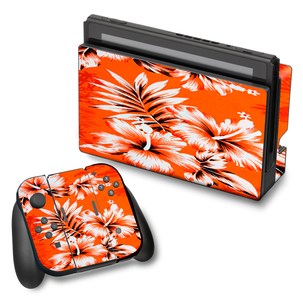  Orange Tropical Hibiscus Flowers Nintendo Switch Skin