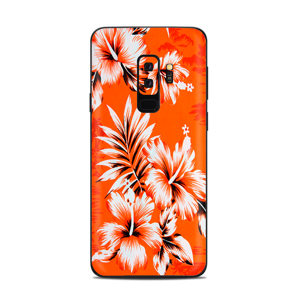  Orange Tropical Hibiscus Flowers Samsung Galaxy S9 Plus Skin