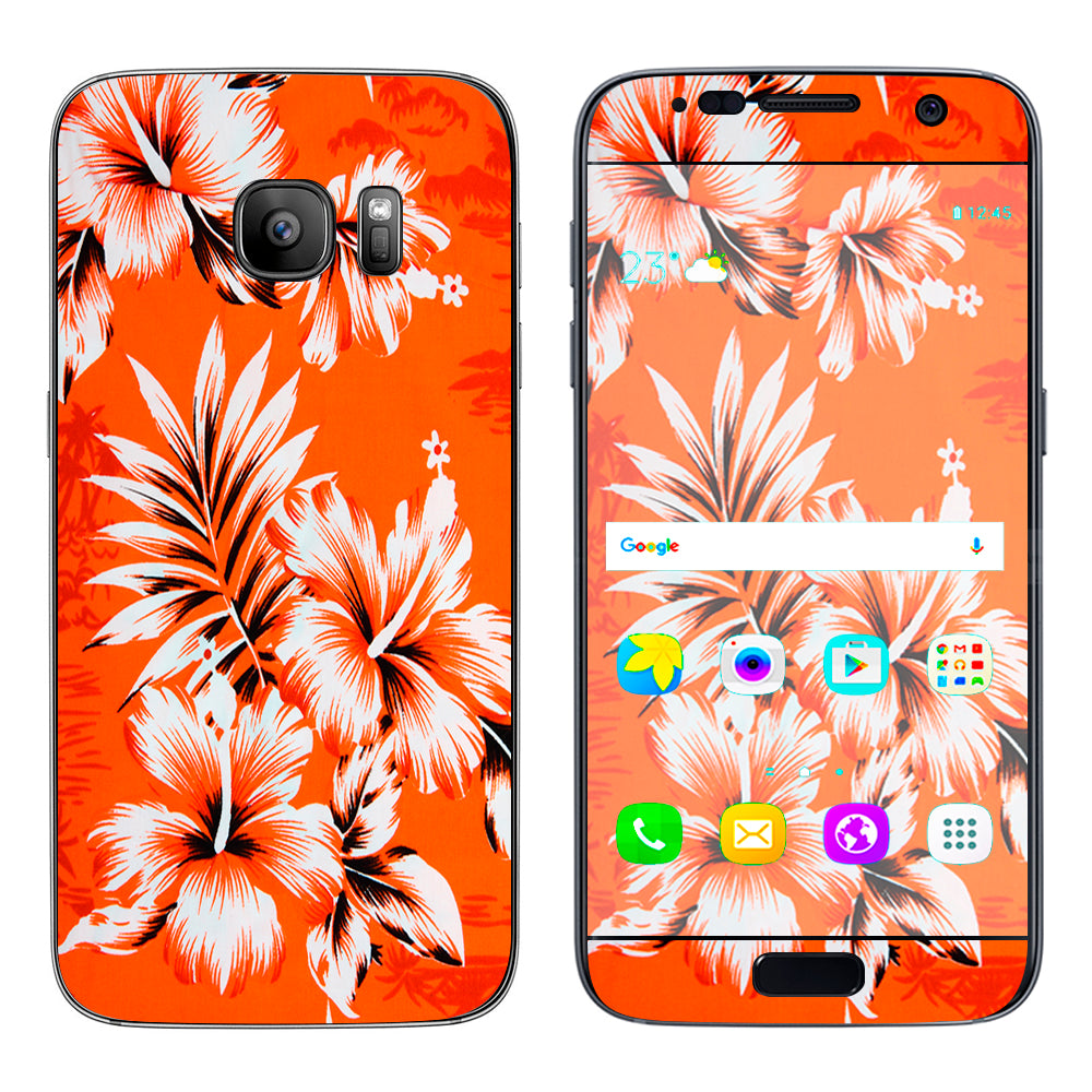  Orange Tropical Hibiscus Flowers Samsung Galaxy S7 Skin