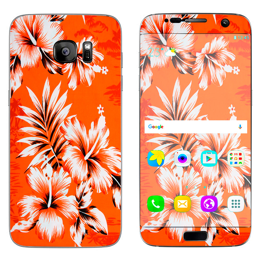  Orange Tropical Hibiscus Flowers Samsung Galaxy S7 Edge Skin