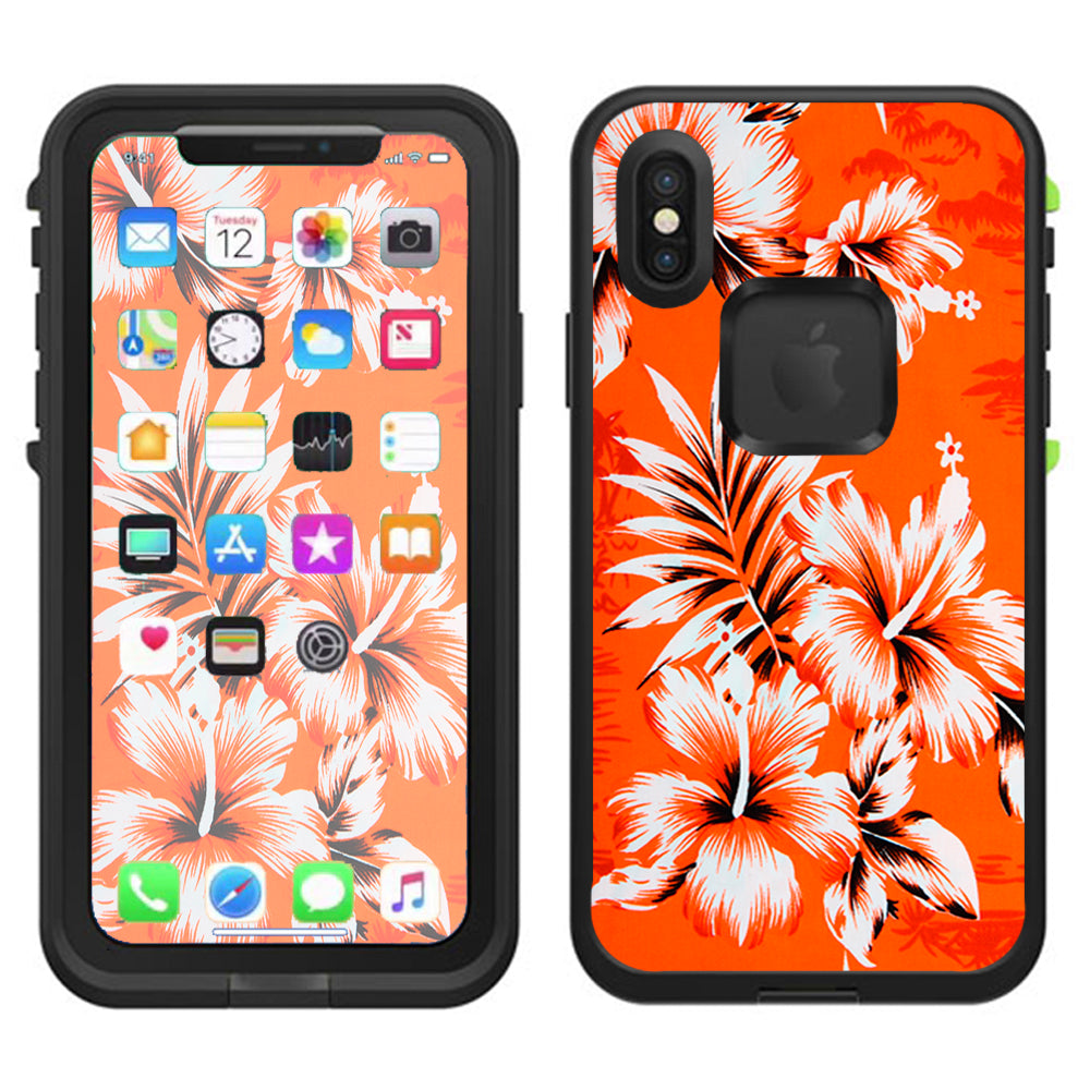  Orange Tropical Hibiscus Flowers Lifeproof Fre Case iPhone X Skin