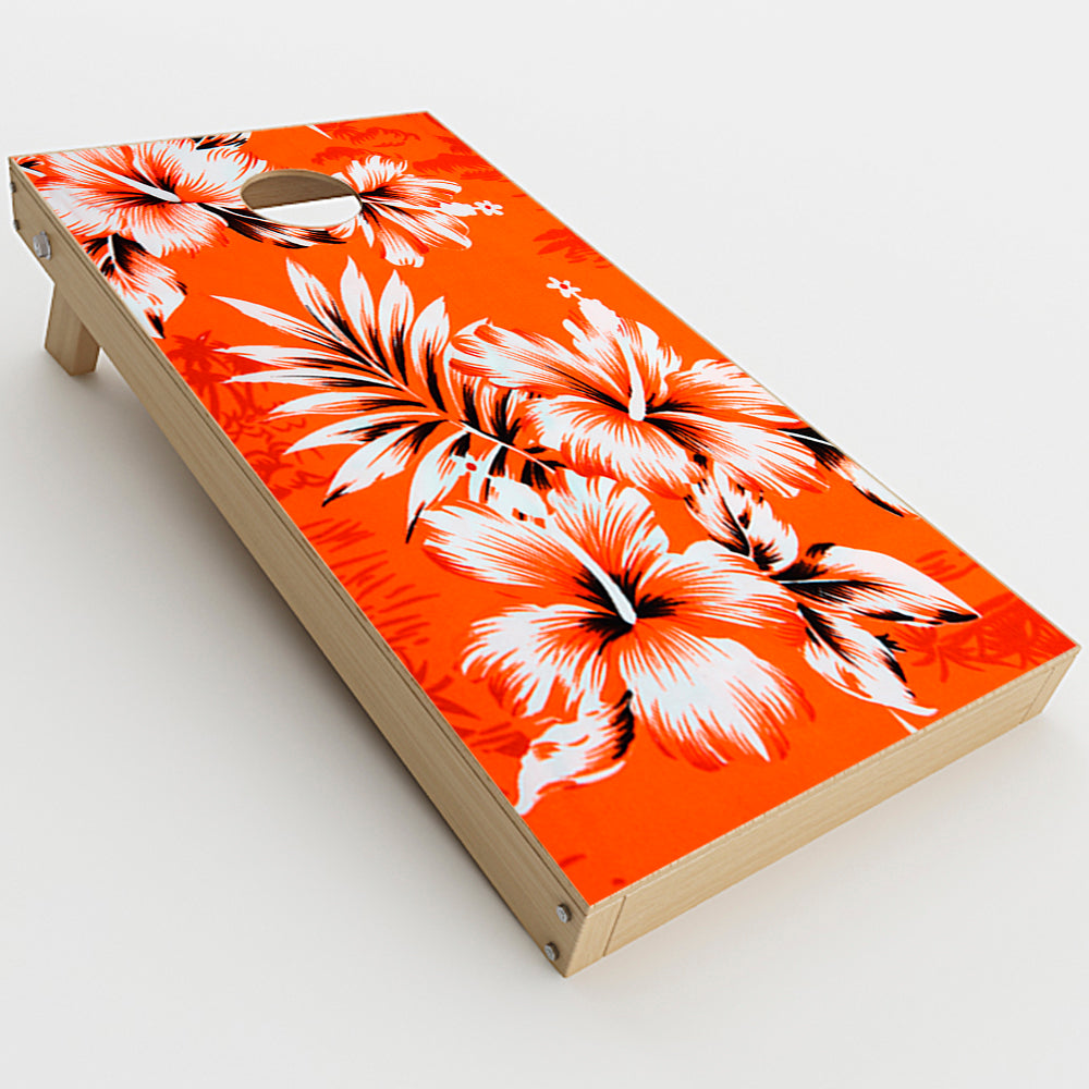  Orange Tropical Hibiscus Flowers  Cornhole Game Board (2 pcs.) Skin