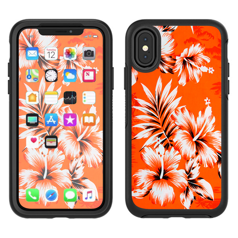  Orange Tropical Hibiscus Flowers Otterbox Defender Apple iPhone X Skin