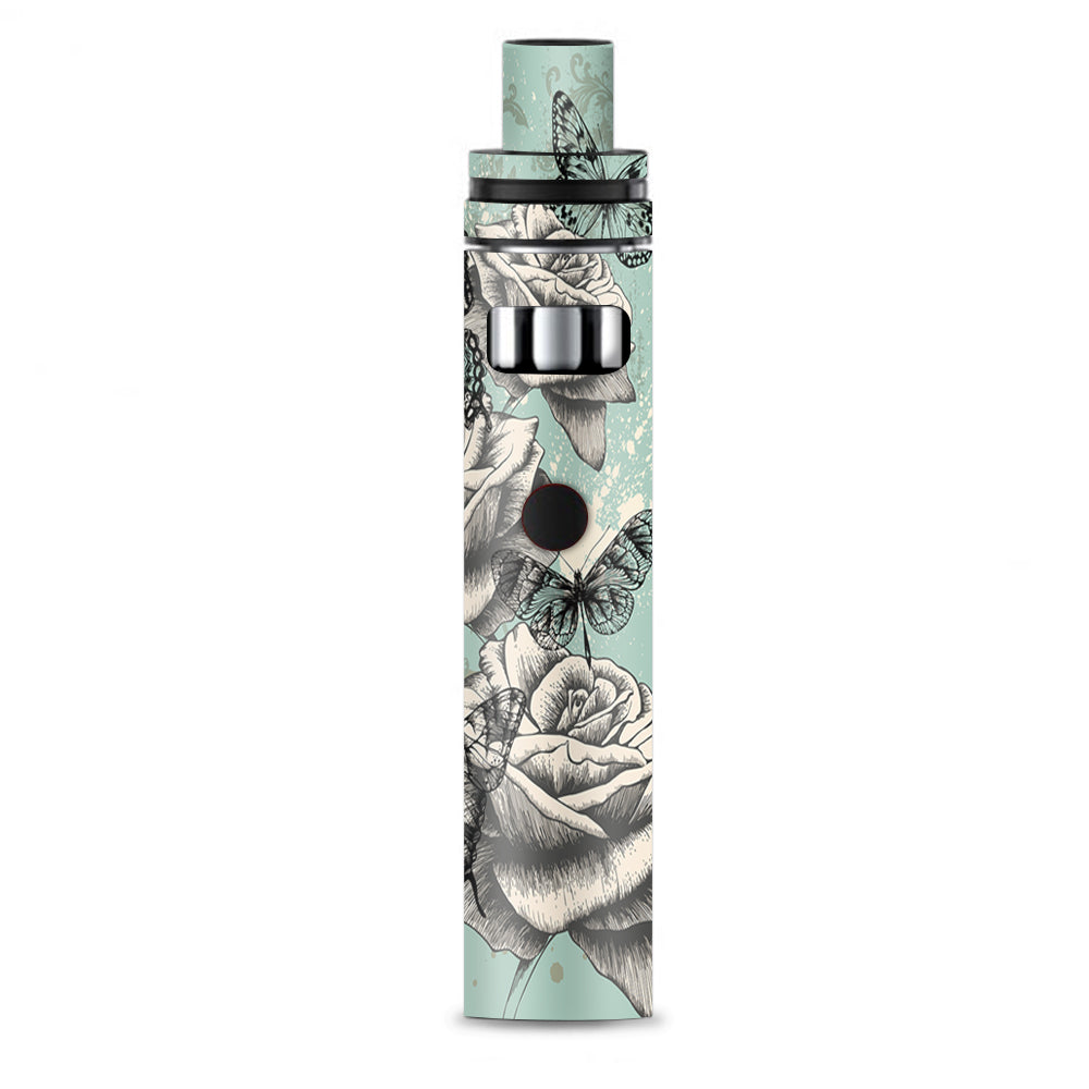  Butterflies Roses Teal Distressed Vintage Smok Stick AIO Skin