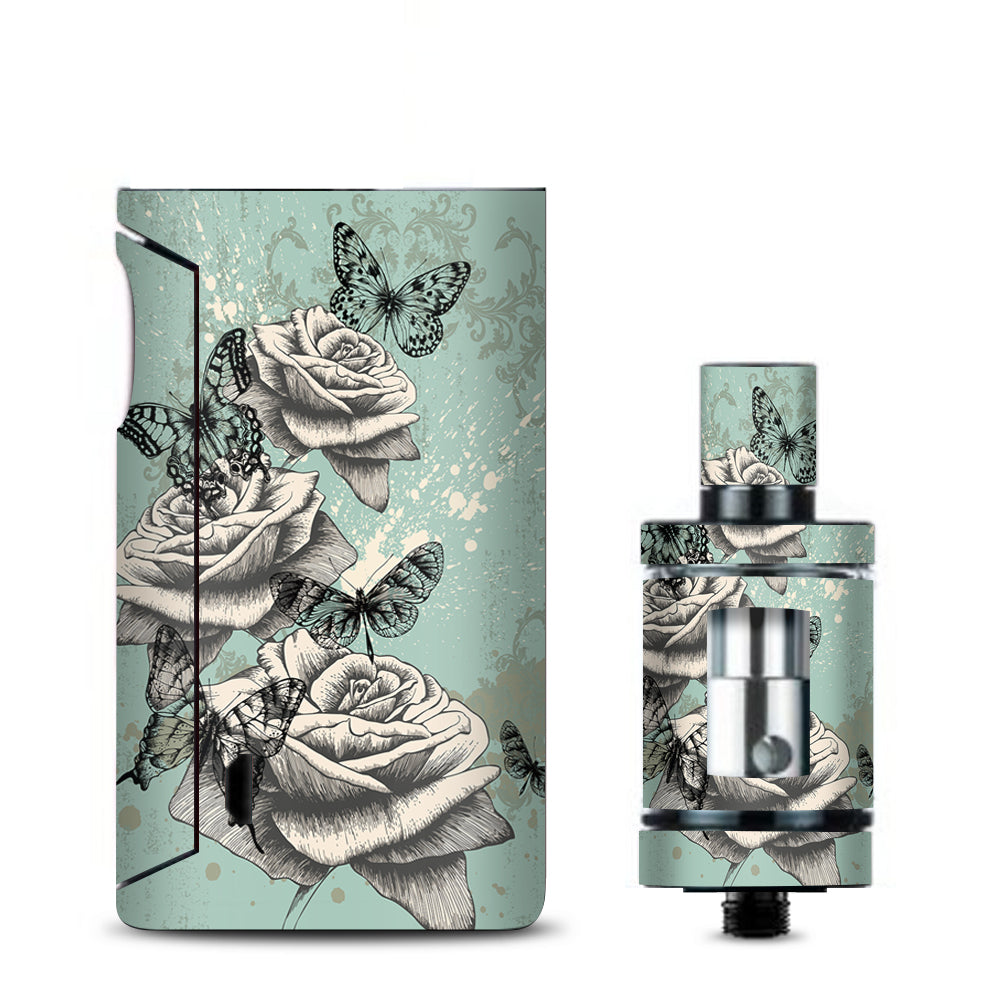 Butterflies Roses Teal Distressed Vintage Vaporesso Drizzle Fit Skin