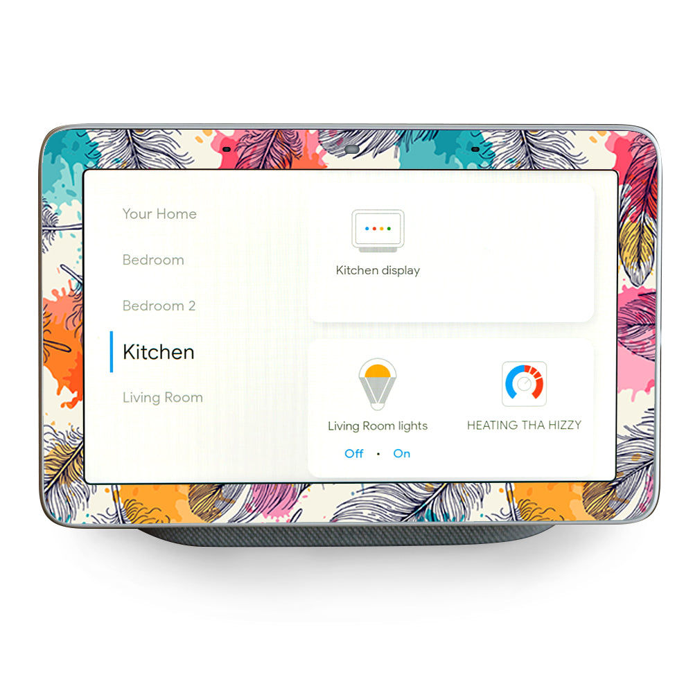 Feathers Colorful Watercolor Google Home Hub Skin
