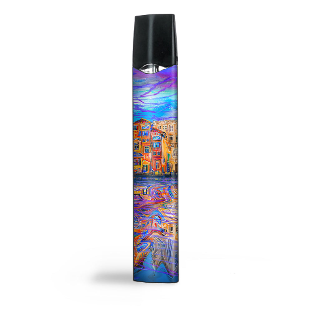  Colorful Oil Painting Water Reflection Town Homes Smok Infinix Skin