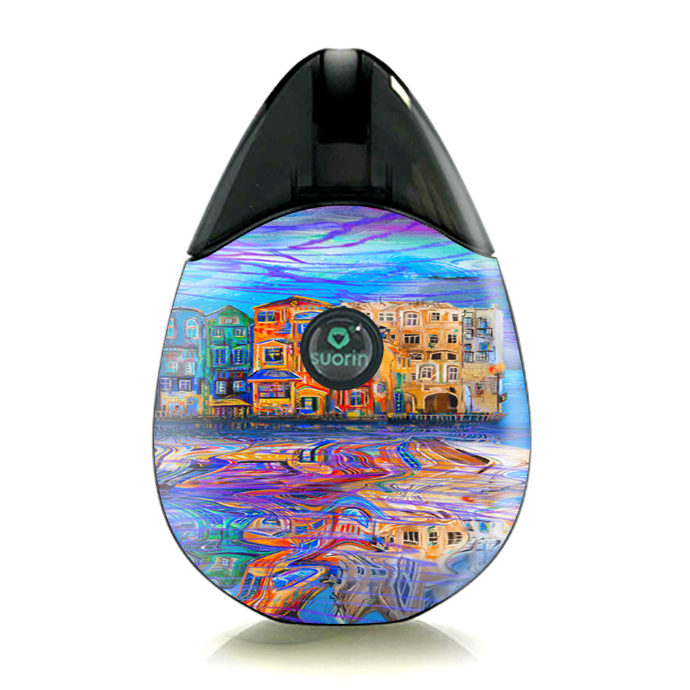  Colorful Oil Painting Water Reflection Town Homes Suorin Drop Skin
