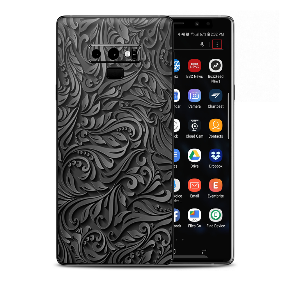 Black Flowers Floral Pattern Samsung Galaxy Note 9 Skin