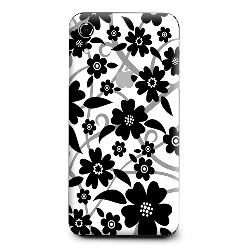Black White Flower Print Apple iPhone XR Skin