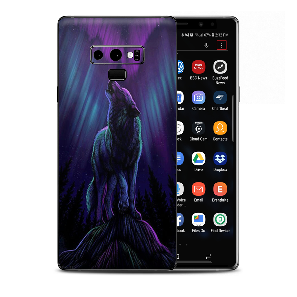 Wolf In Glowing Purple Background Samsung Galaxy Note 9 Skin