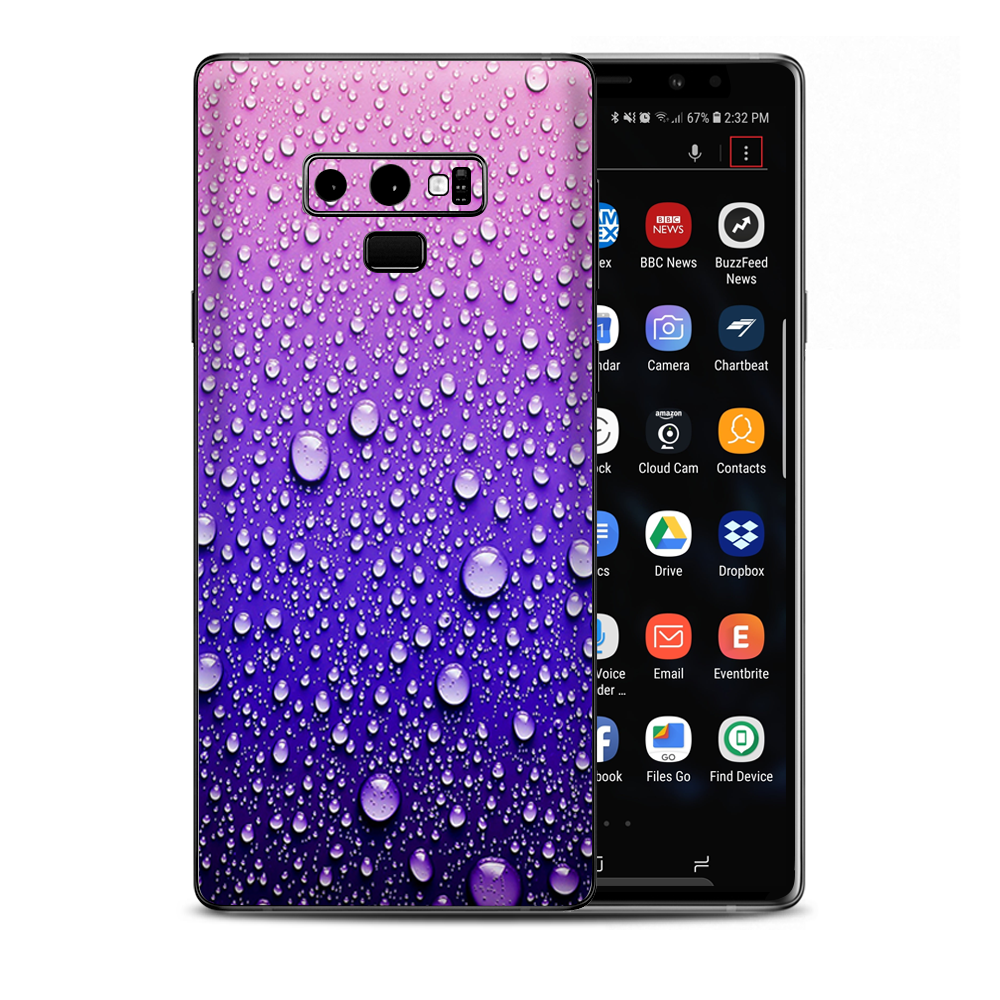 Waterdrops On Purple Samsung Galaxy Note 9 Skin