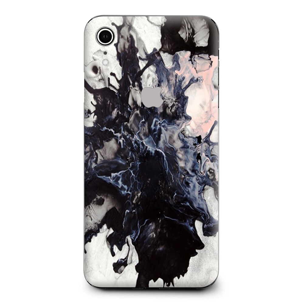 Black White Swirls Marble Granite Apple iPhone XR Skin