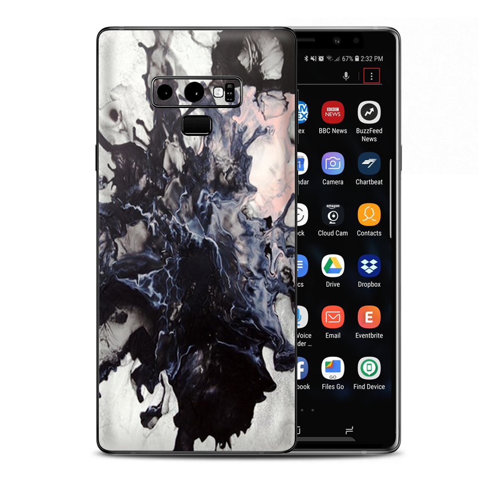 Black White Swirls Marble Granite Samsung Galaxy Note 9 Skin