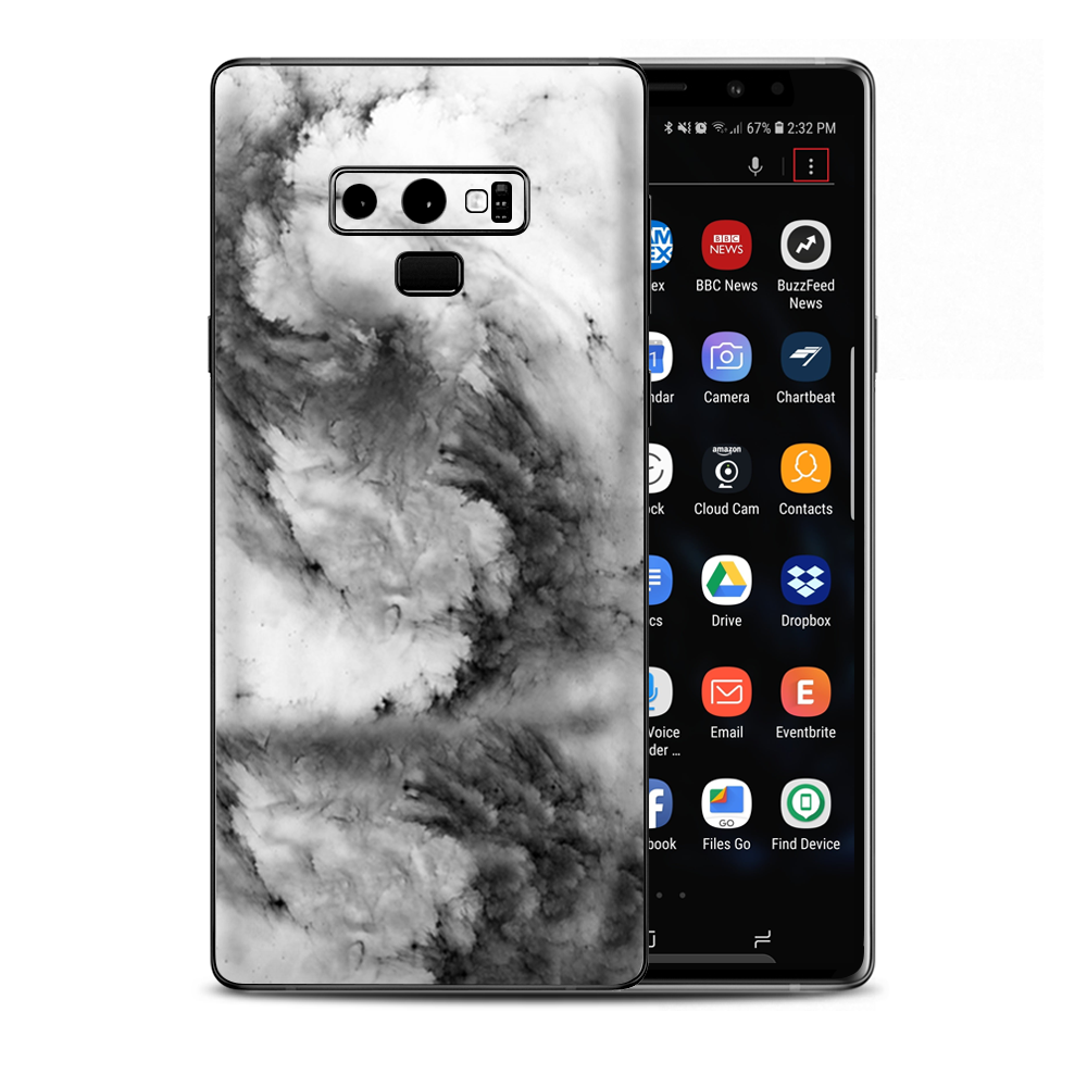 Black White Swirls Marble Granite Samsung Galaxy Note 9 Skin