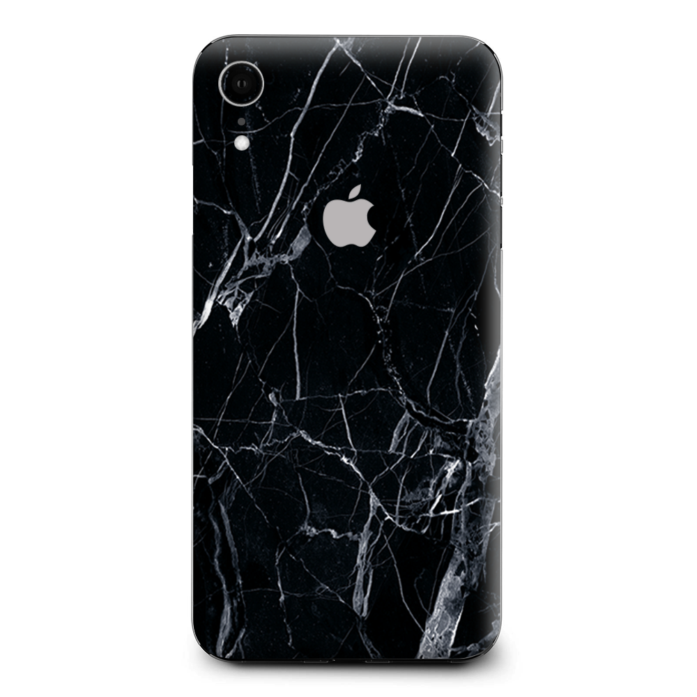 Black Marble Granite White Apple iPhone XR Skin