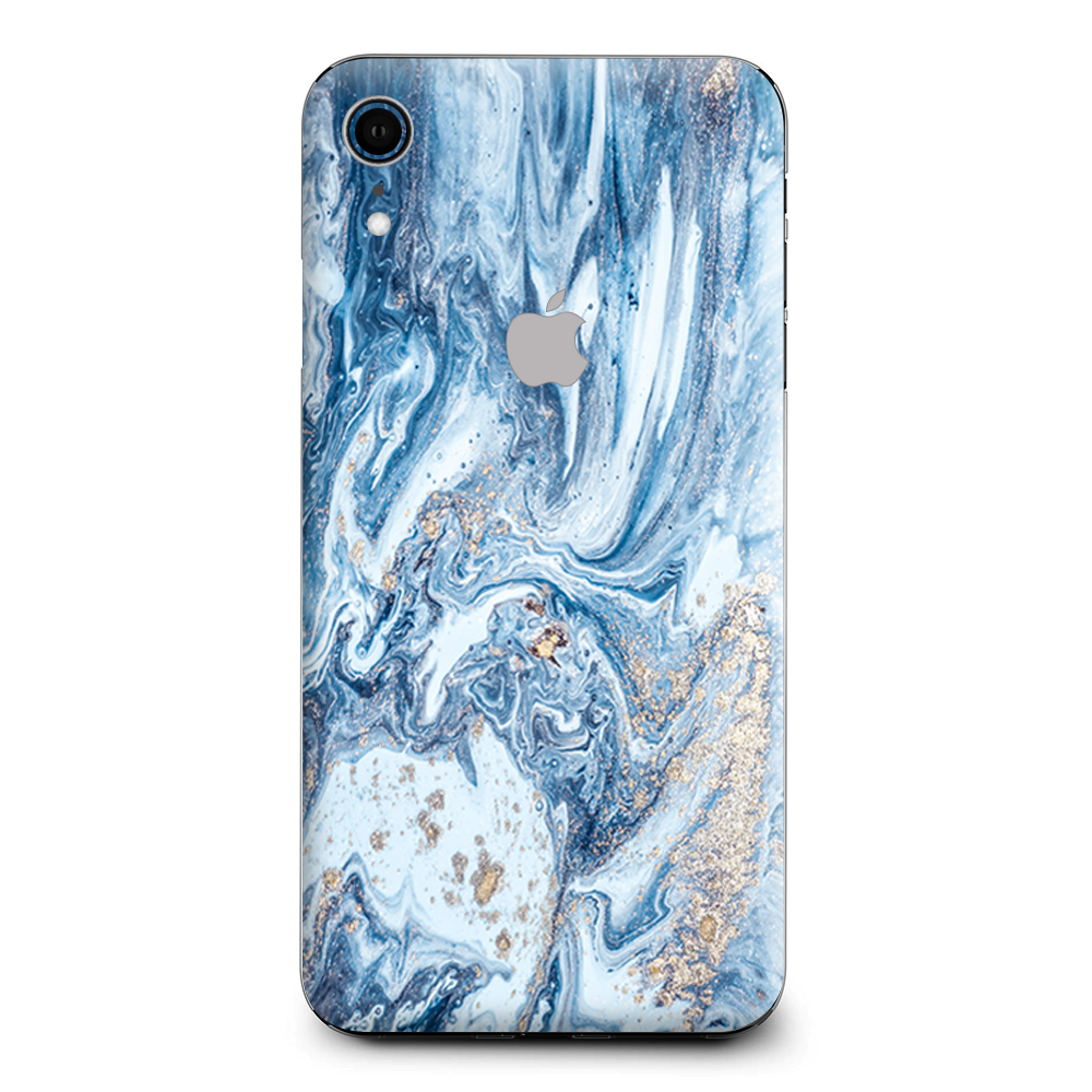 Blue Gold Grey Marble Pattern Clouds Apple iPhone XR Skin
