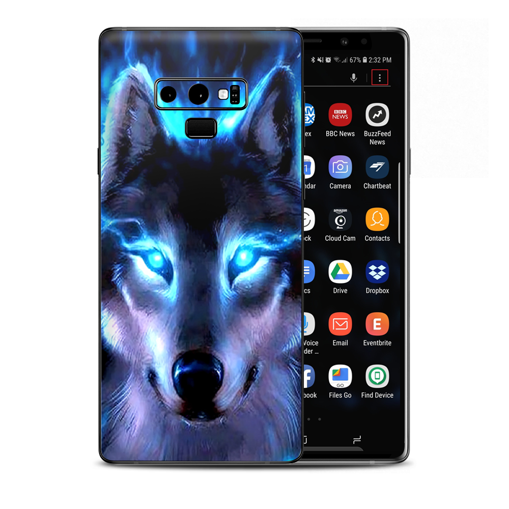 Wolf Glowing Eyes Fire Samsung Galaxy Note 9 Skin