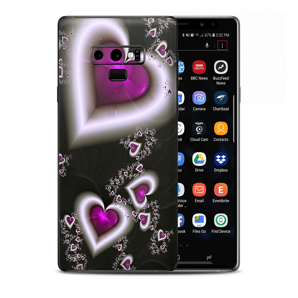 Glowing Hearts Pink White Samsung Galaxy Note 9 Skin