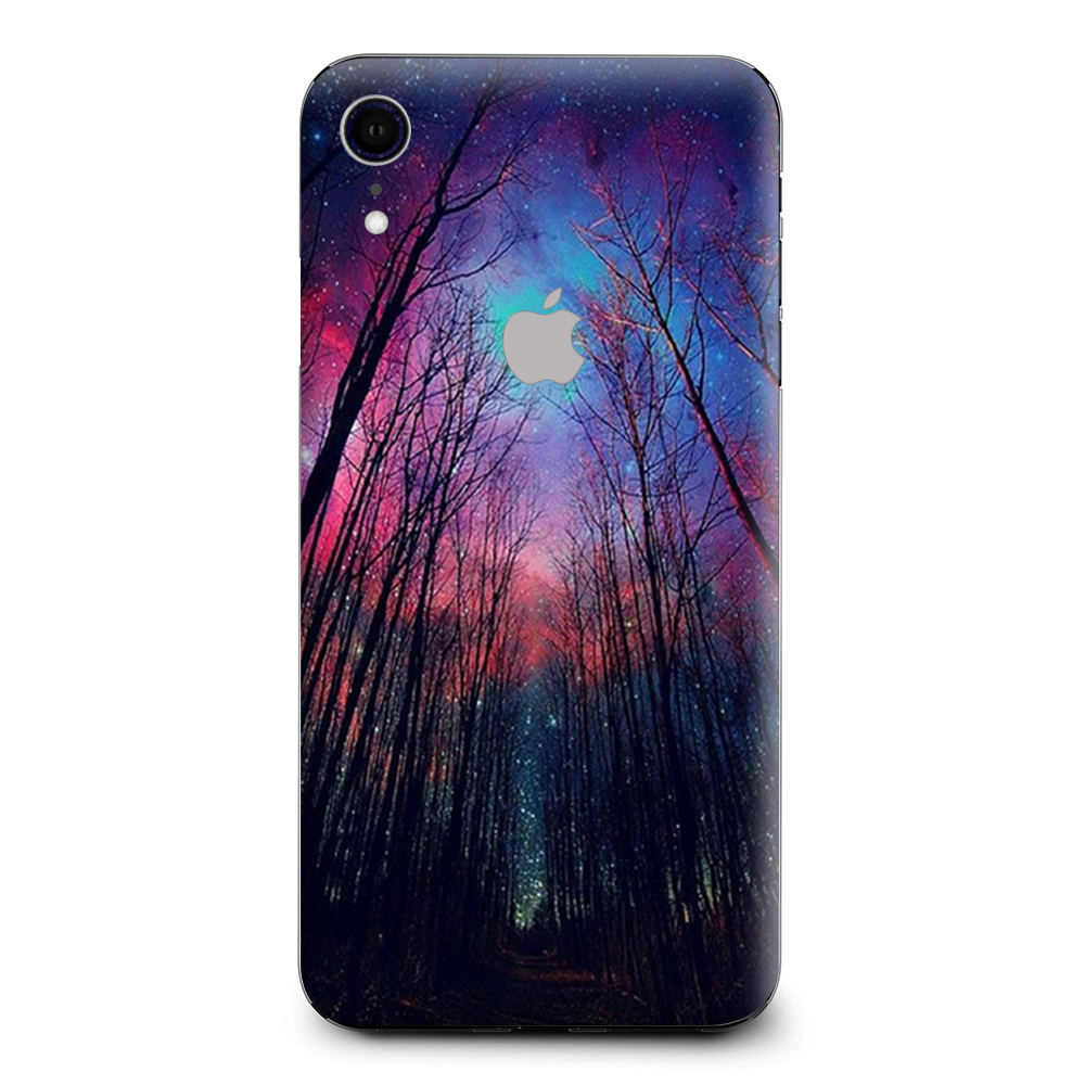 Galaxy Sky Through Trees Forest Apple iPhone XR Skin