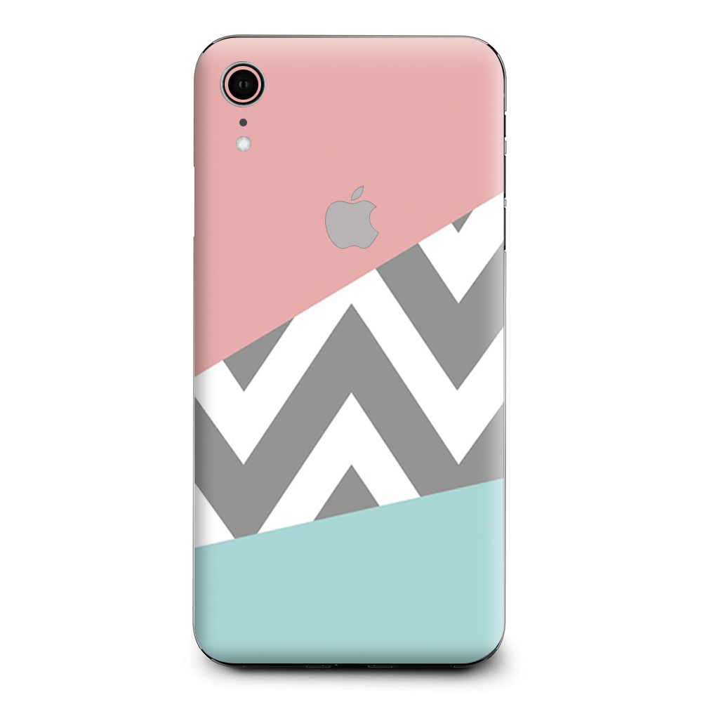 Pink Teal Gray Chevron Pattern Apple iPhone XR Skin