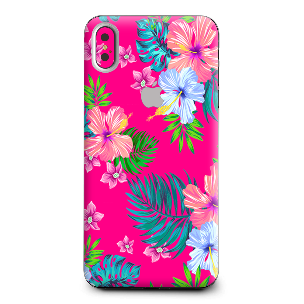 Pink Neon Hibiscus Flowers Apple iPhone XS Max Skin