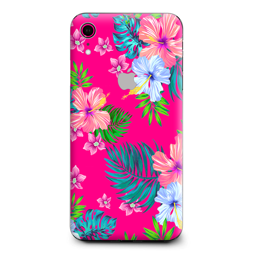 Pink Neon Hibiscus Flowers Apple iPhone XR Skin