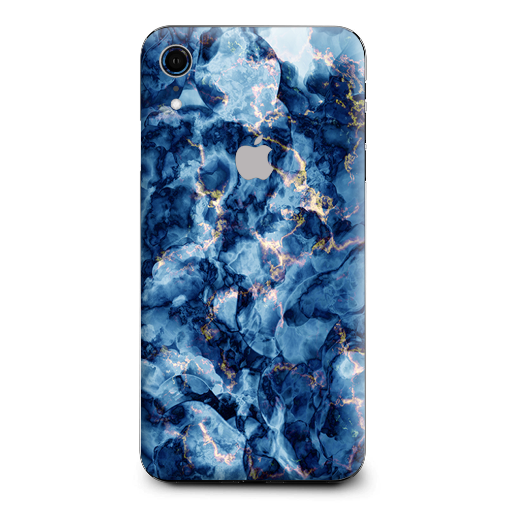 Heavy Blue Gold Marble Granite Apple iPhone XR Skin