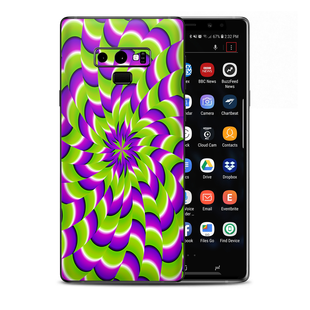 Purple Green Hippy Trippy Psychedelic Motion Swirl Samsung Galaxy Note 9 Skin