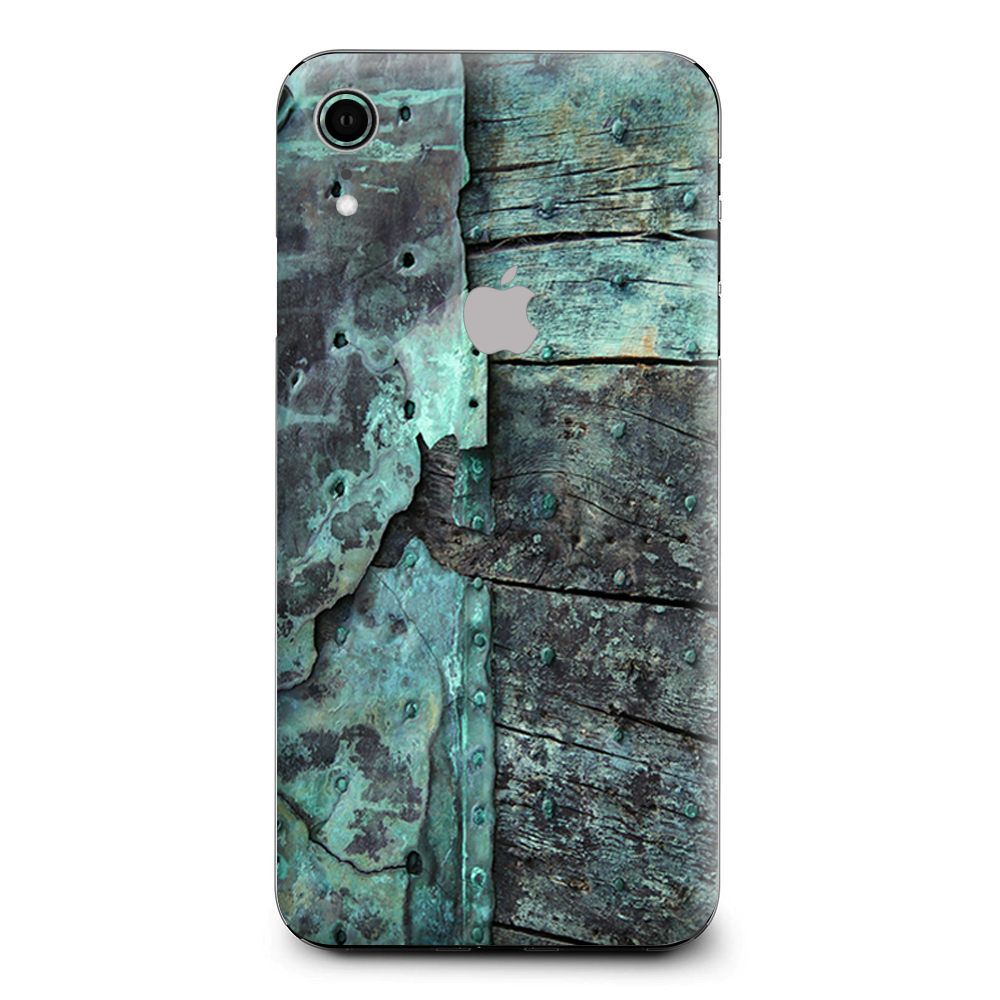 Patina Metal And Wood Blue Apple iPhone XR Skin