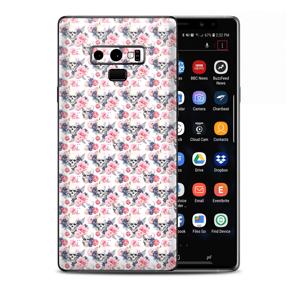 Pink Blue Flowers Skulls Samsung Galaxy Note 9 Skin