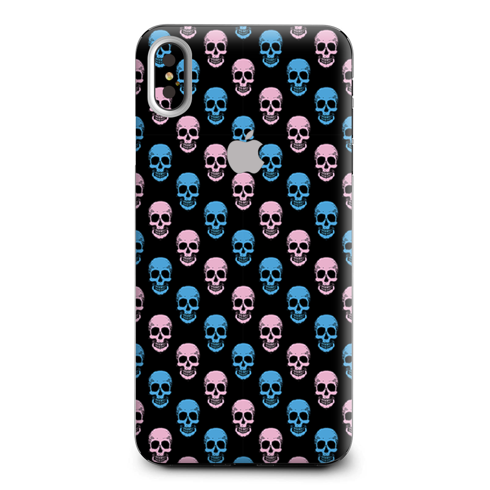 Pink Blue Skulls Black Background Apple iPhone XS Max Skin