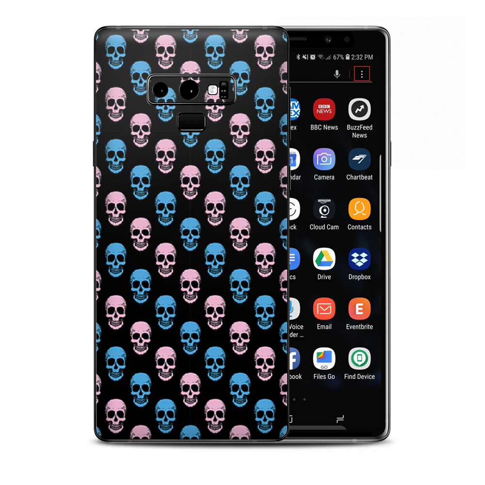 Pink Blue Skulls Black Background Samsung Galaxy Note 9 Skin