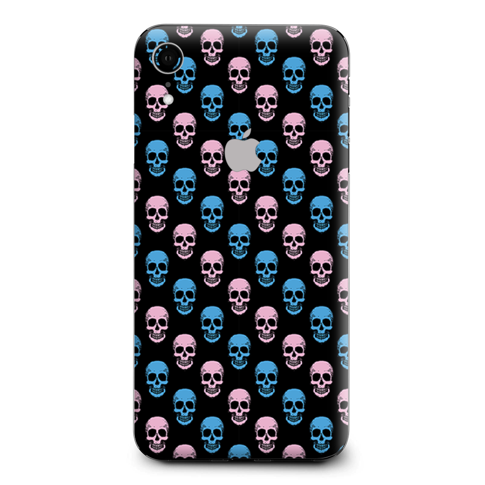 Pink Blue Skulls Black Background Apple iPhone XR Skin