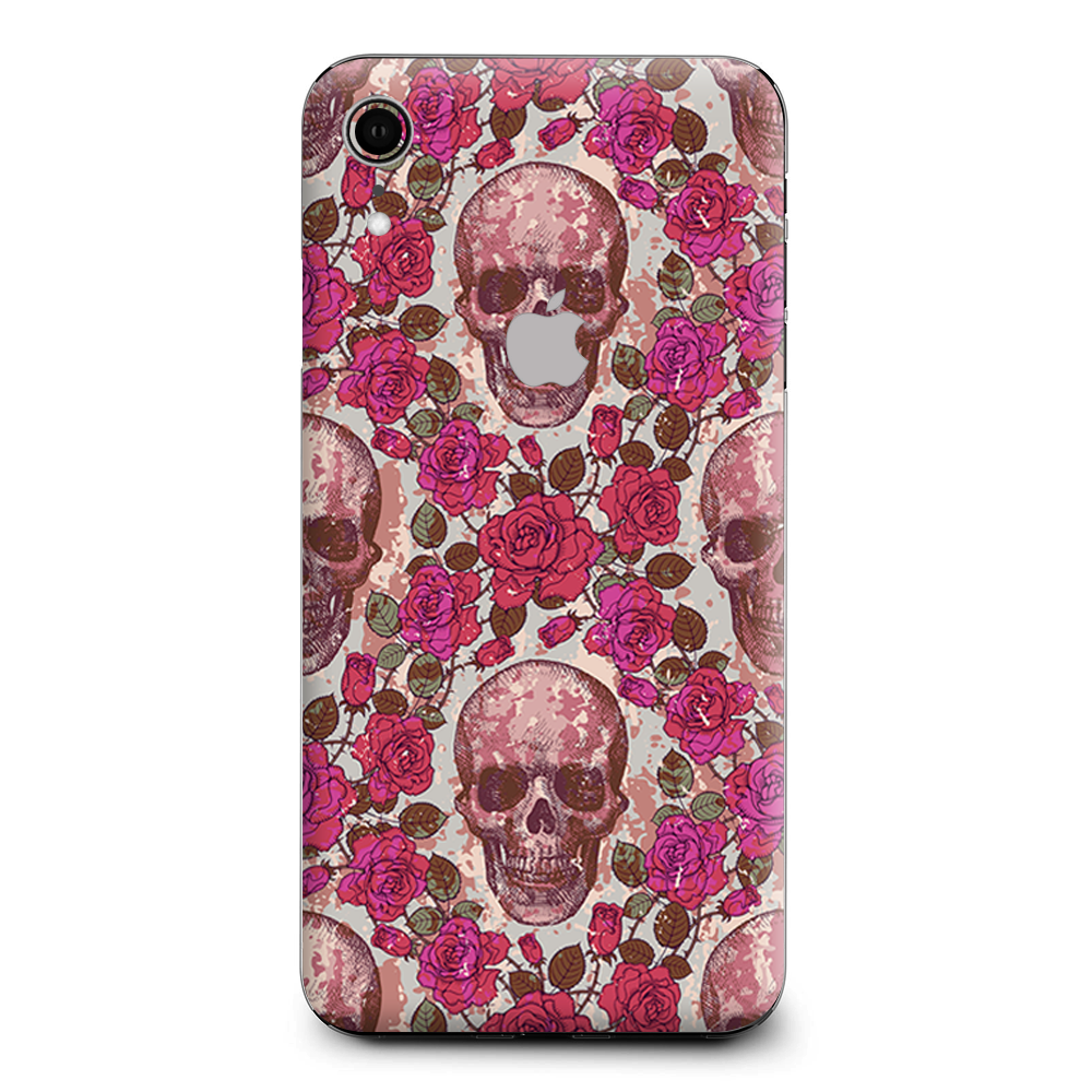 Pink Roses With Skulls Distressed Apple iPhone XR Skin